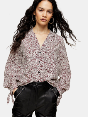 Tall Micro Animal Print Tie Sleeve Blouse