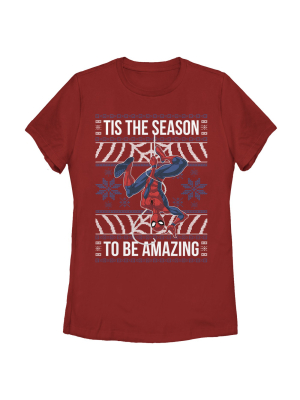 Women's Marvel Ugly Christmas Spider-man Season T-shirt