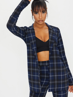 Navy Check Fitted Blazer