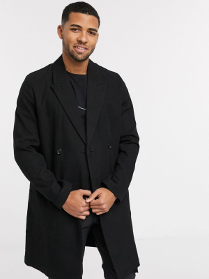 Asos Design Coat In Cotton Linen Mix In Black