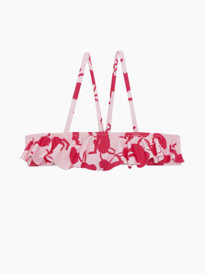 Gindo Frill Bikini Top (kids) - Pink Happy Monkeys Print