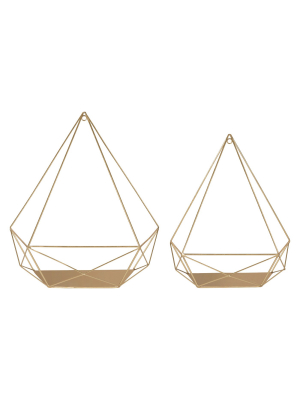 2pc Prouvé Diamond Shaped Shelf Set Gold - Kate & Laurel All Things Decor