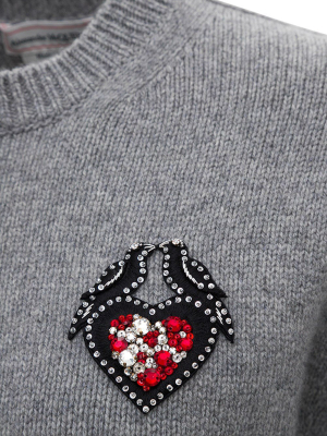 Alexander Mcqueen Love Birds Embellished Knit Sweater