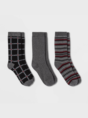 Women's Plaid 3pk Crew Socks - A New Day™ Black/burgundy/gray 4-10