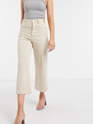 Mango Wide Leg Cropped Jeans In Ecru