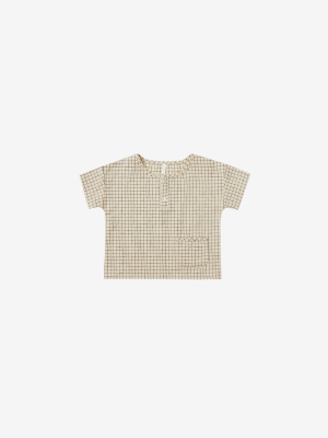 Grid Linen/cotton Henley Top - Butter