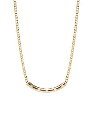 14k X-small Curb Chain Necklace With 5 Diamond Curved Chubby Bar