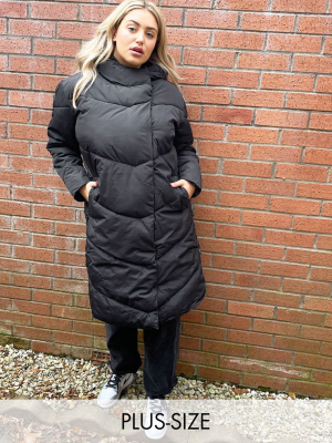 Noisy May Curve Longline Padded Coat In Black