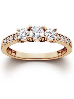 Pompeii3 1ct 3 Stone Diamond Engagement Ring 14k Rose Gold