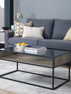 40" Metal And Glass Coffee Table With Open Shelf - Saracina Home