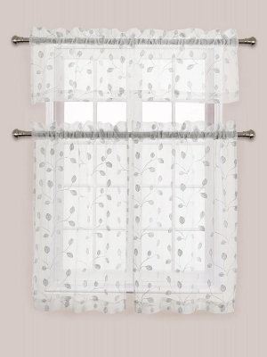 Goodgram Adler Metallic Embroidered Leaves Sheer Kitchen Curtain Set