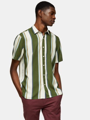 Considered Khaki Vertical Stripe Slim Shirt