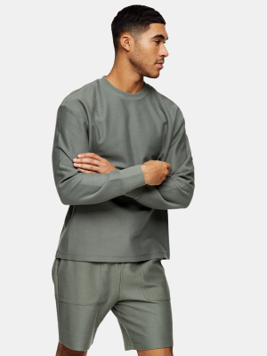 Green Twill Sweatshirt And Shorts Co-ord