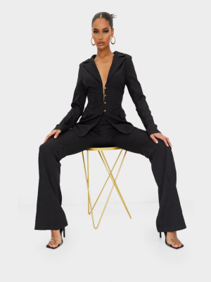 Black Pin Detail Tailored Long Sleeve Jumpsuit