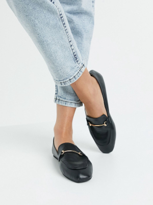 Raid Vella Soft Square Toe Flat Shoes With Gold Trim In Black