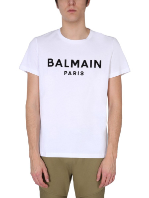 Balmain Flocked Logo Crewneck T-shirt