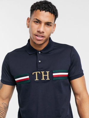 Tommy Hilfiger Monogram Chest Logo Slim Fit Pique Polo In Navy