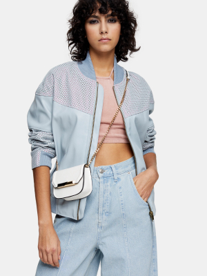 Idol Light Blue Faux Leather Bomber Jacket