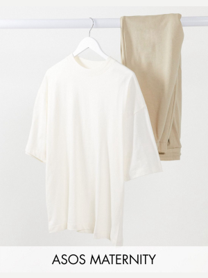 Asos Design Maternity Super Oversized T-shirt In Bone