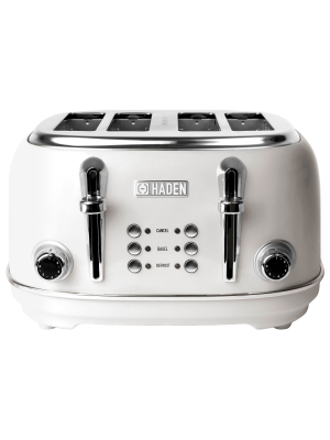 Haden 75013 Heritage 4 Slice Wide Slot Stainless Steel Body Countertop Retro Toaster With Defrost And Adjustable Browning Control, White