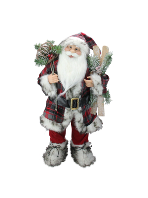 Northlight 24" Alpine Standing Santa Claus With Frosted Pine, Furry Boots And Skis Christmas Figure