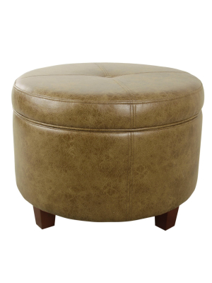 Homepop Large Faux Leather Round Storage Ottoman - Homepop