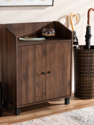 Rossin Walnut Finished 2 Door Wood Entryway Shoe Storage Cabinet With Open Shelf Brown - Baxton Studio