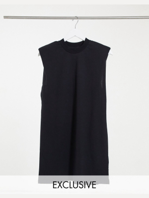 Collusion Padded Shoulder Mini Dress In Black