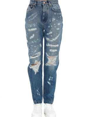 Dolce & Gabbana Distressed Straight-leg Jeans