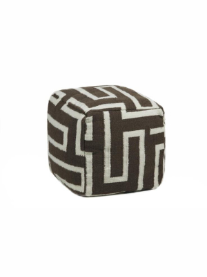 Hand-knitted Contemporary Wool Pouf, Brown