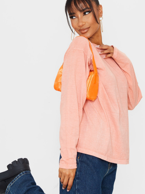 Pastel Orange Washed Long Sleeve T Shirt