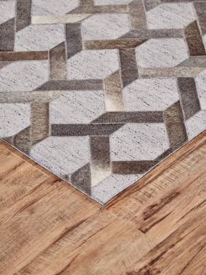 Feizy Fannin Handmade Leather Trellis Rug - Gray & Warm Taupe - Available In 4 Sizes