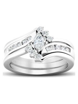 Pompeii3 1/2 Ct Marquise Diamond Engagement Trio Wedding Ring Set 10k White Gold