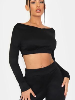 Black Off The Shoulder Crop Sweater & Jogger Set