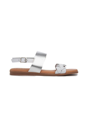 Girl's Childrenchic® Leather Braided Sandal In White And Silver