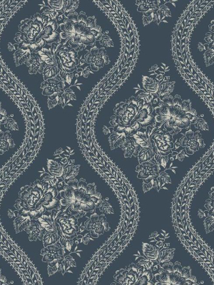 Coverlet Floral Wallpaper In Blue From The Magnolia Home Collection By Joanna Gaines