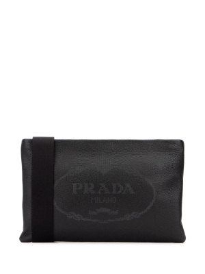 Prada Perforated Logo Strapped Clutch