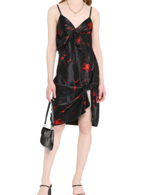 Alexander Wang Floral Print Knotted Satin Dress