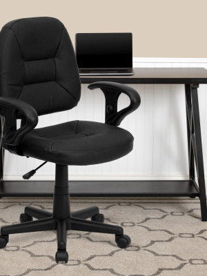 Flash Furniture Mid-back Black Leather Swivel Ergonomic Task Office Chair With Adjustable Arms