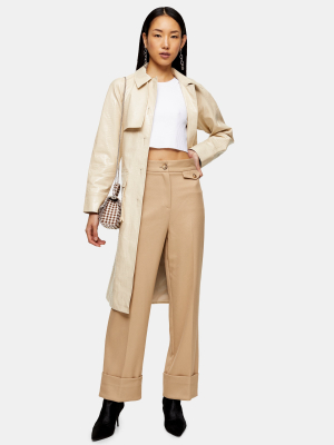 Petite Sand Wide Leg Cuff Pants