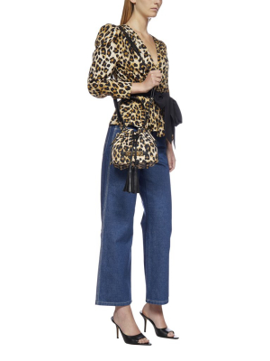 Moschino Logo Plaque Leopard Print Bucket Bag