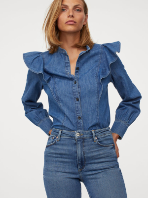 Flounced Denim Blouse