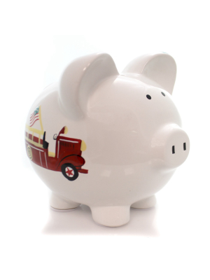 Bank 7.75" Firetruck Piggy Bank Hose Hydrant Ladder - Decorative Banks