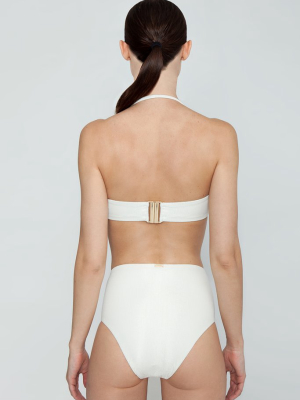 Tallis Button Front High Waist Bikini Bottom - Ivory/gold