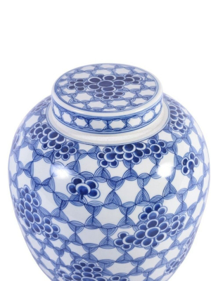 Honeycomb Floral Lidded Ming Jar