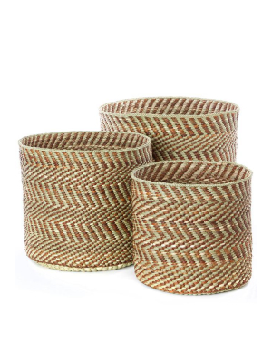 Brown And Natural Maila Milulu Reed Baskets