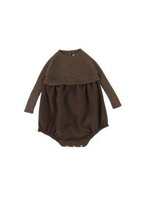 Analogie By Lil Legs Knit Bubble Romper - Dark Walnut