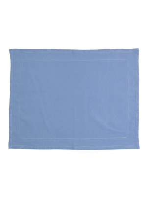 Vietri Cotone Linens Cornflower Placemats With Double Stitching - Blue - Set Of 4