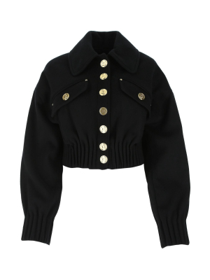 Balmain Button Detail Cropped Bomber Jacket