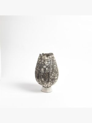 Global Views Crackled Footed Vase Small - Black Raku